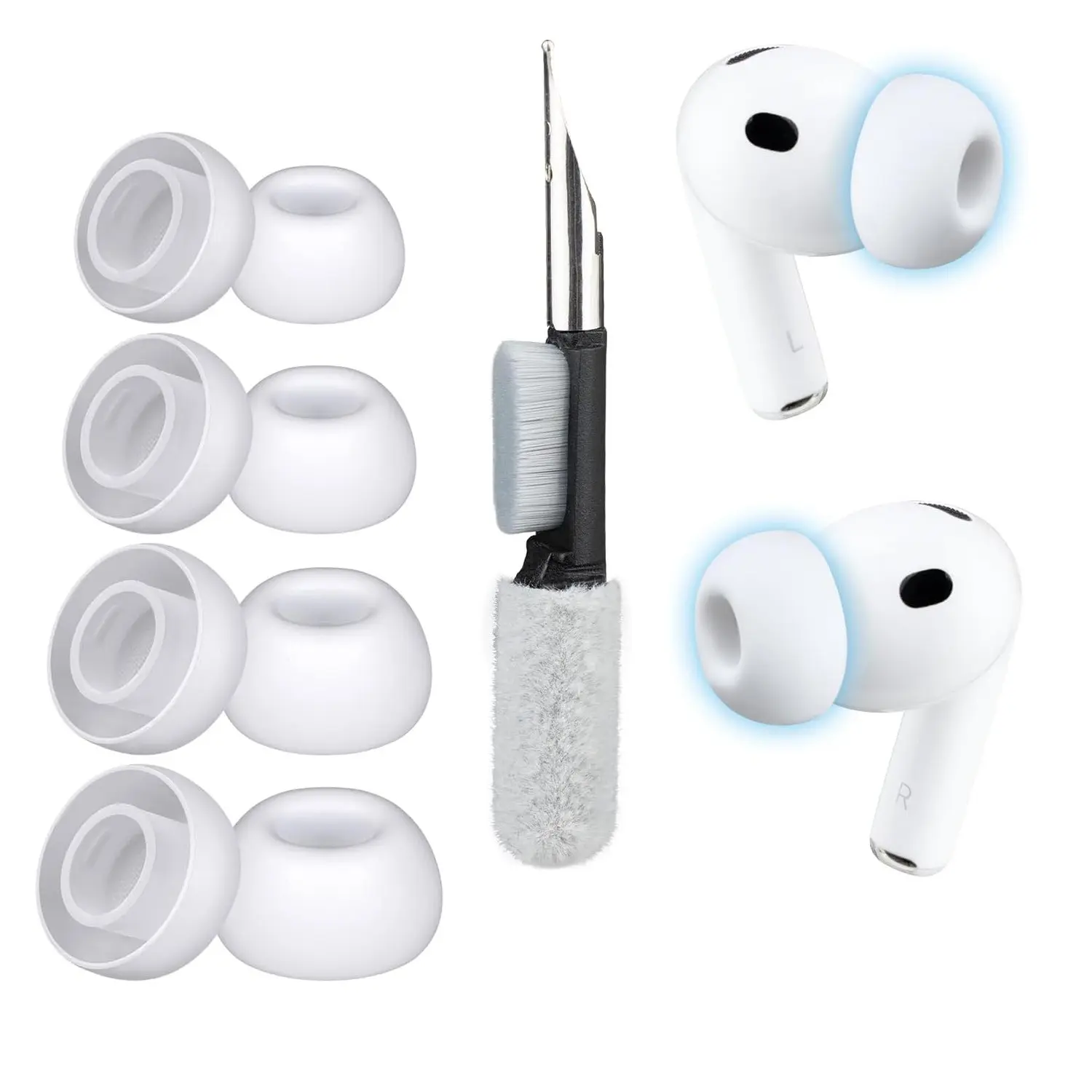 4 Pairs Eartips for AirPods Pro 3 (3rd Generation), Upgraded Pro3 Replacement In Ear Design Silicone Earbud Ear Tips Accessories with Cleaning Kit (Assorted XS,S,M,L, White)