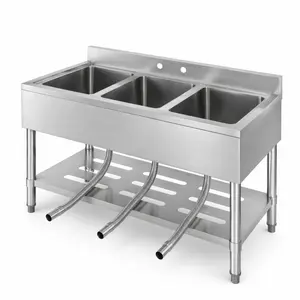 Commercial Stainless Steel Utility Basin – Freestanding Single Bowl – Durable Hot & Cold Water Faucet – Ideal for Restaurant, Kitchen, or Bathroom
