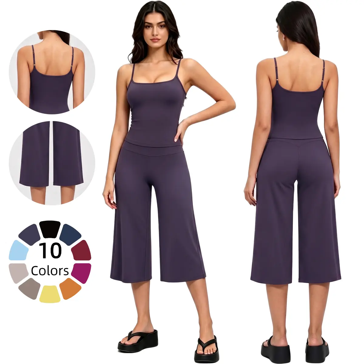 Workout Sets for Women Two Piece Halter Sports Bra Matching Wide Leg Capri Pants Gym Work Yoga Pilates Outfits Yoga Fashion Set Athletic Clothes Set Breathable Sporty Outfits Breathable Summer Sportswear Elastic Sports Suit Yoga Gym Activewear