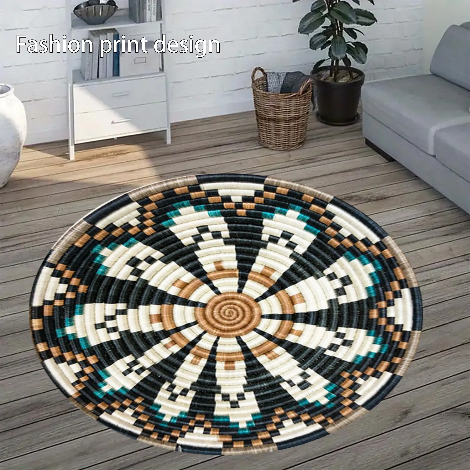 1piece of fashionable woven rope printed 2D plan circular pattern floor mat, suitable for bedroom bedside decoration, living room home decoration, balcony decoration, hotel decoration, entrance, kitchen, bathroom and other places, available in all seasons 1piece of fashionable woven rope printed 2D plan circular pattern floor mat, suitable for bedroom bedside decoration, living room home decoration, balcony decoration, hotel decoration, entrance, kitchen, bathroom and other places, available in all seasons