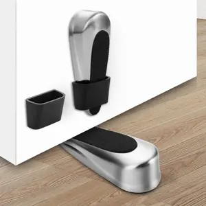 Heavy Duty Door Stoppers for Bottom of Door,2 Pcs Door Stopper Wedge, Non-Slip Rubber and Metal Door Stop for Heavy Doors,Wall Protectors for ,School,Commercial with Self-Adhesive Holder