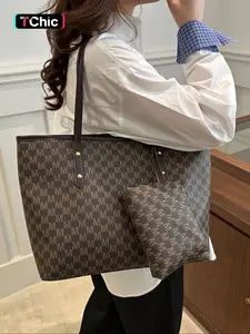Women's Fashionable Letter Pattern Tote Bag & Wallet, Casual Large Capacity Shoulder Bag & Wallet, Trendy Versatile Commuting Bag Set for Daily Use, Stylish Tote Bag, Trendy Commuter Bag