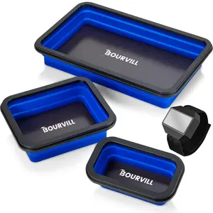 Magnetic Wristb & Collapsible Magnetic Parts Tray Set - 3 Different Size Tool Trays for Screw, Bolts, Nuts, Washers, Pins and Other Small Metal Parts, Mechanic Tool Gifts for Men - Blue