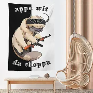 Appa With A Choppa Full-Printed Wall Tapestry, Light Home Decor Hanging Ornament with Bright Colors, Cotton Material, Hand Washable Home Supply