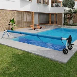 Pool Cover Reel, Adjustable 12 ft -22 ft, Heavy-Duty Aluminum Solar Cover Roller with Hand Crank, 6 Straps & Clips, Wheels – Fits Inground Rectangular/Kidney/Oyster Pools, Rust-Proof (21 ft), Black