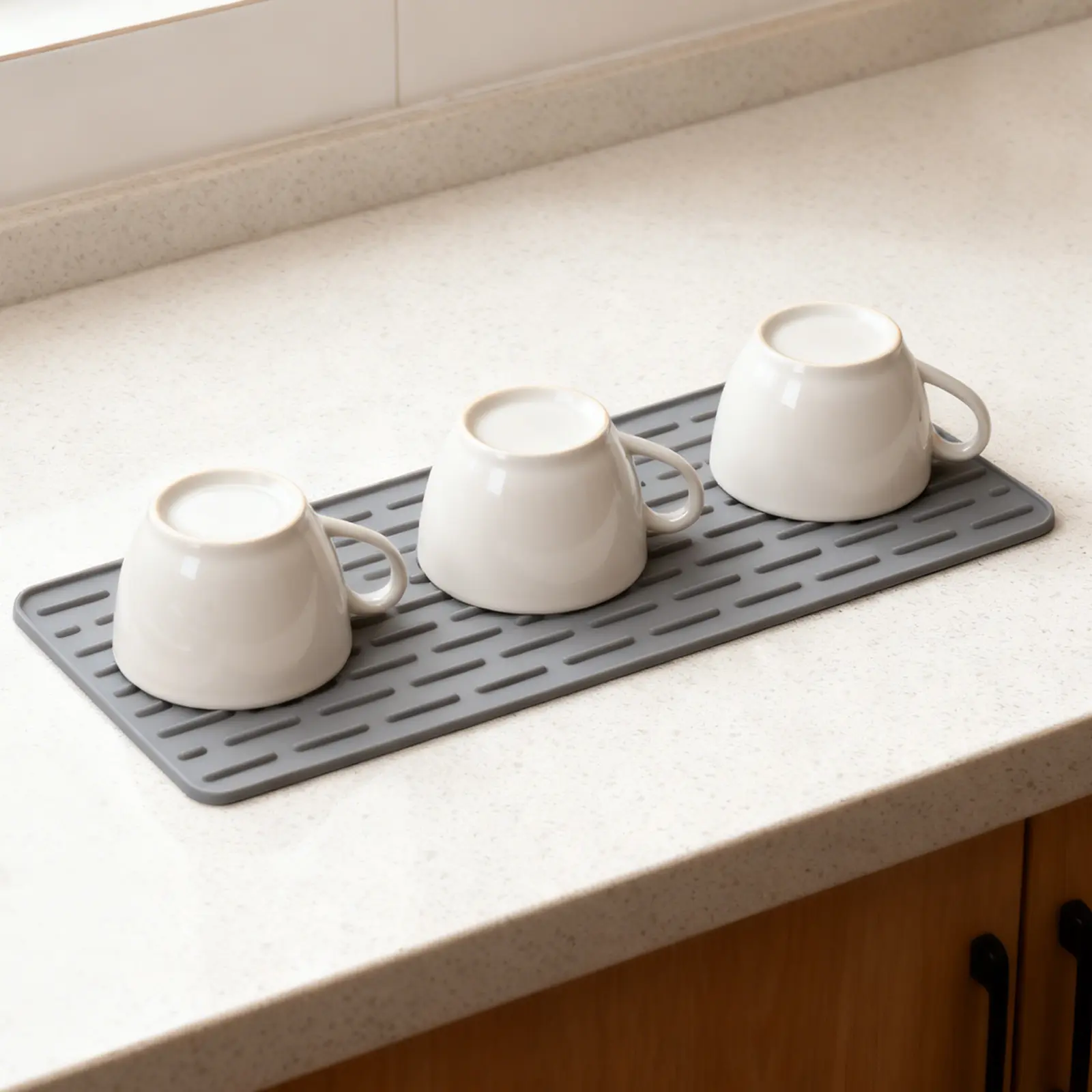 Scyfreid Reusable Silicone Household Placemat - 16in x 7in Waterproof Rectangle Mat with Raised Edges, for Coffee Bar Countertops, BBQ Use (Coasters-Compatible)