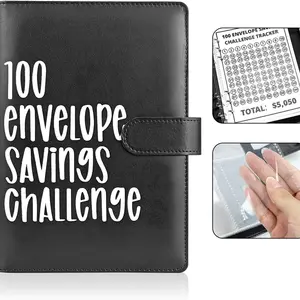 Black 100 Day Saving Challenge Binder PU Leather PU Leather Synthetic book note finance planner student planner collection christmas