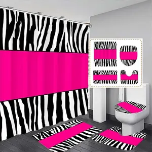Zebra Print Shower Curtain Set with 12 Hooks, Modern Decorative Bathroom Divider, No-Drill Bath Curtain, Home Decor Accessories Gift