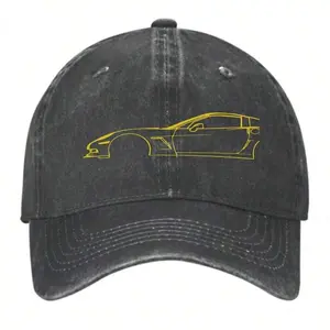 S&T Baseball Cap Yellow Corvette C6 Lines  Unisex Vintage Washed Cap Adjustable Cotton Retro Dad Hats For Men Womem