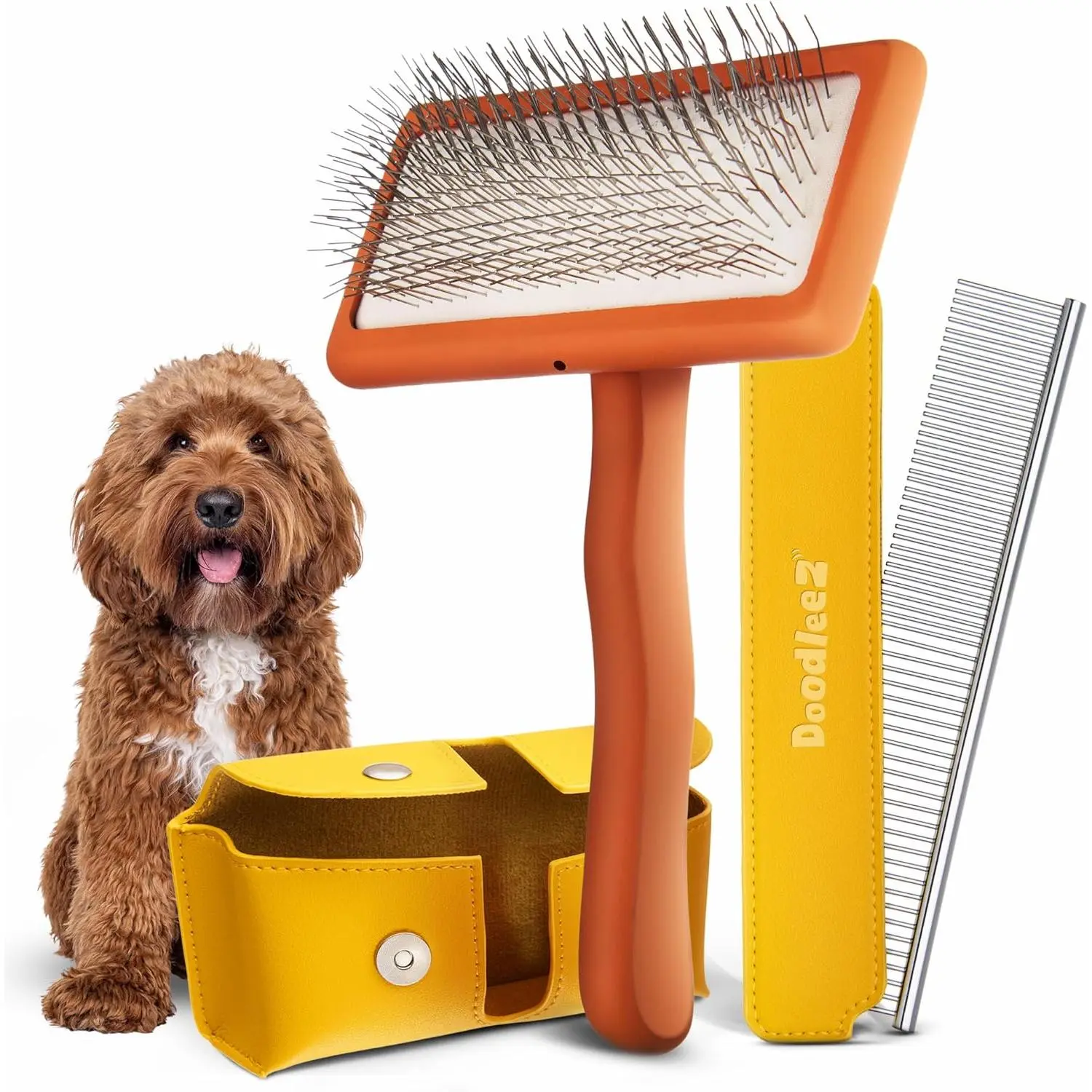 Doodle Brush for Dogs - Goldendoodle Brush with Poodle Comb and Cases Included - Goldendoodle Must Haves Grooming Tools - Designed for Doodles, Labradoodles, Bernedoodles - Medium - Orange