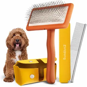 Doodle Brush for Dogs - Goldendoodle Brush with Poodle Comb and Cases Included - Goldendoodle Must Haves Grooming Tools - Designed for Doodles, Labradoodles, Bernedoodles - Medium - Orange