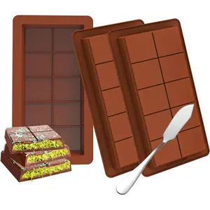3 Pack Silicone Chocolate Bar Molds,1 Inch Thick Non-Stick Chocolate Molds，Large Deep Cavity Chocolate Silicone Mold for Stuffed Chocolate Bars Knafeh Pistachio Chocolate