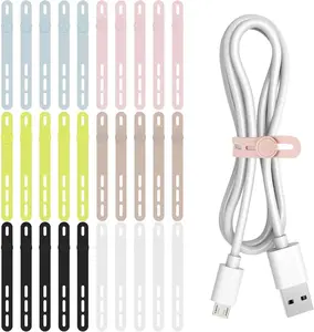 30Pcs Silicone Cable Ties - Reusable & Washable with Adjustable Locking Buckles, High Elasticity Cable Management Straps for Home, Office, School, Travel Essential Cord Organizer