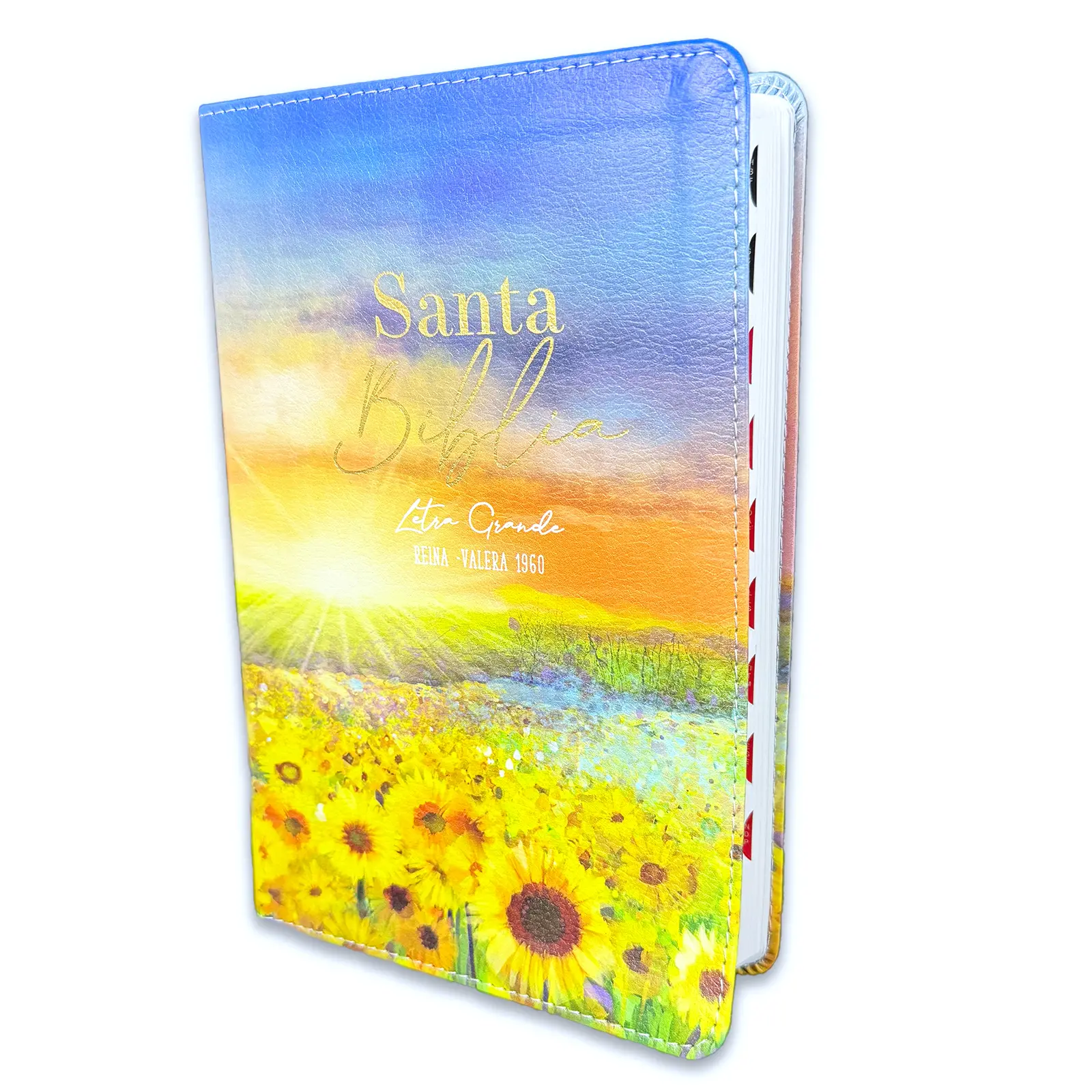 Bible in Spanish Large Font 12 Points Reina Valera 1960 imitation Leather with Index Sunflowers