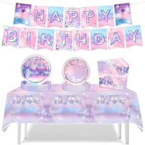 K-pop Birthday Decor Set, includes 20 plates, 20 napkins, 15 banners, and 1 tablecloth.K-pop themed party supplies suitable for boys and girls.2026