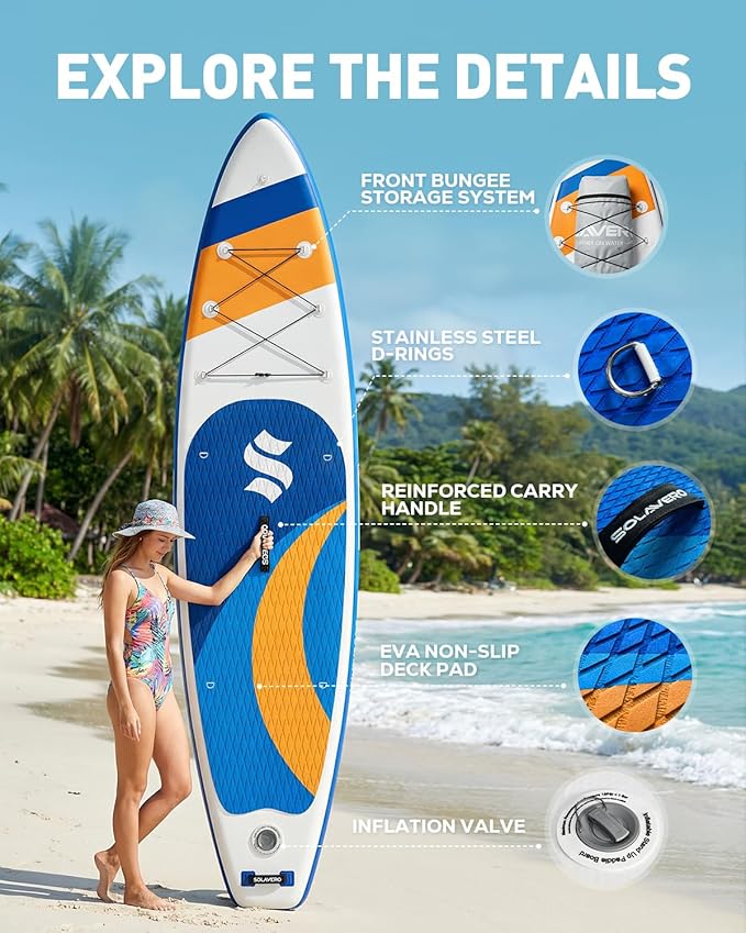 11' Inflatable SUP Paddle Board, Extra Wide & Stable with Premium Accessories, Portable Blow Up Board for Adults, Ideal for Ocean, Lake & All Skill Levels