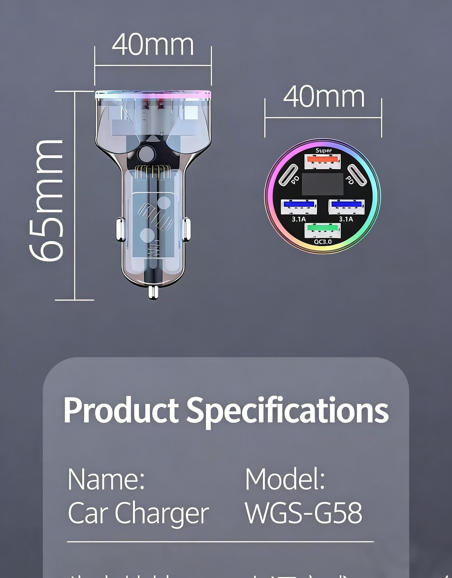 6-Port 120W Fast Car Charger (4USB + 2PD) ️ Supports QC3.0 | 12V-24V Universal | Anti-Shake Design.