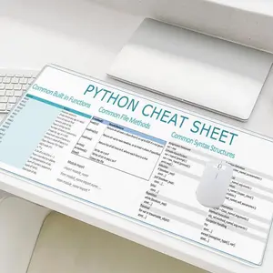 Python Cheat Sheet Printed Mouse Pad, Non-slip Rubber Base Stitched Edge Mouse Pad, Office Desk Pad, Computer Accessories for Home Office Game