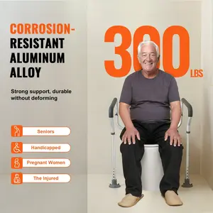 Toilet Safety Rail - Bathroom Toilet Seat Frame, Adjustable Width & Height, Supports 300lbs, Includes Grab Bars with Padded Armrests