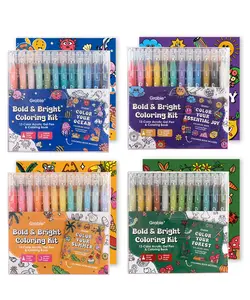 Grabie Bold & Bright Coloring Kit, 12-Color Acrylic Gel Pen & Coloring Book