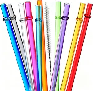 10.5 in Long Reusable Plastic Straws with Brush, Tritan Hard Plastic Tumbler Straws, 10 Rainbow Colored Replacement Straw for 16 OZ 20 OZ 30 OZ Stanley, YETI, Starbucks Tumblers, Mason Jars