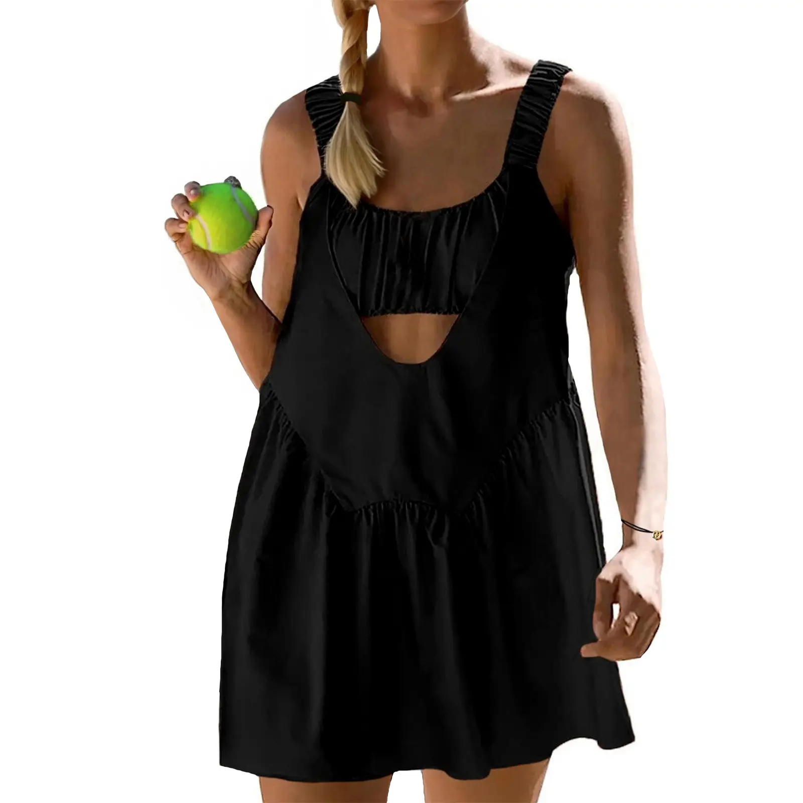 AnotherChill Womens Tennis Dress Built-In Bra and Shorts Pockets Workout Dresses Athletic Outfits Cut Out Two Piece