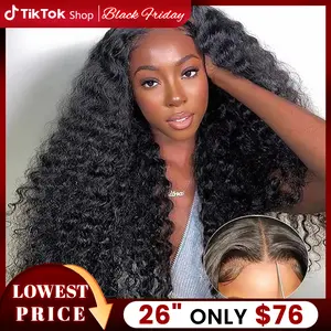 Bling Hair 6x4 7x5 Glueless Deep Wave Lace Wig Brazilian Human Hair Wigs Ready to Wear Transparent 13x6 Pre Cut Lace Frontal Wigs 180 Density Deep Curly Wig TikTokShopBlackFriday