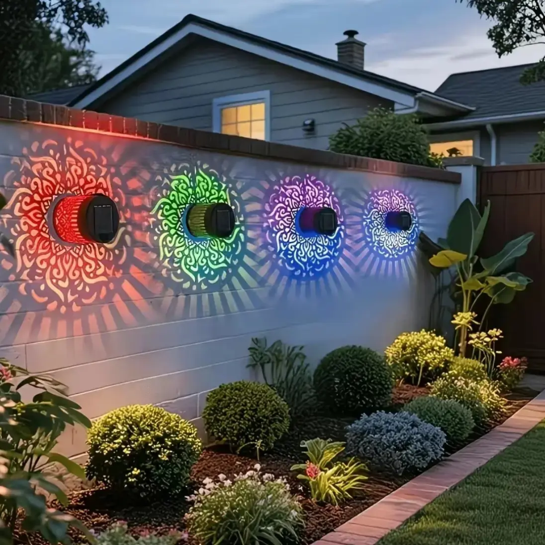 2-Pack Solar Mandala Projector Wall Lights, Waterproof Durable Metal Fence Light, Outdoor Decorative Lights, Outdoor Lighting for Garden, Patio, Backyard and Courtyard  #SummerWins