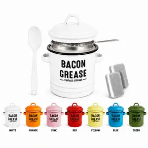 Bacon Grease Container with Strainer & Food-Grade Silicone Spatula, 46oz Large Enamel Rustic Farmhouse Fat Container, Keeper, Dishwasher Safe，Dishwasher Safe Filter Kitchen Utensils fine mesh strainer Lid White Olive Oil Dispenser and Sprayer Set