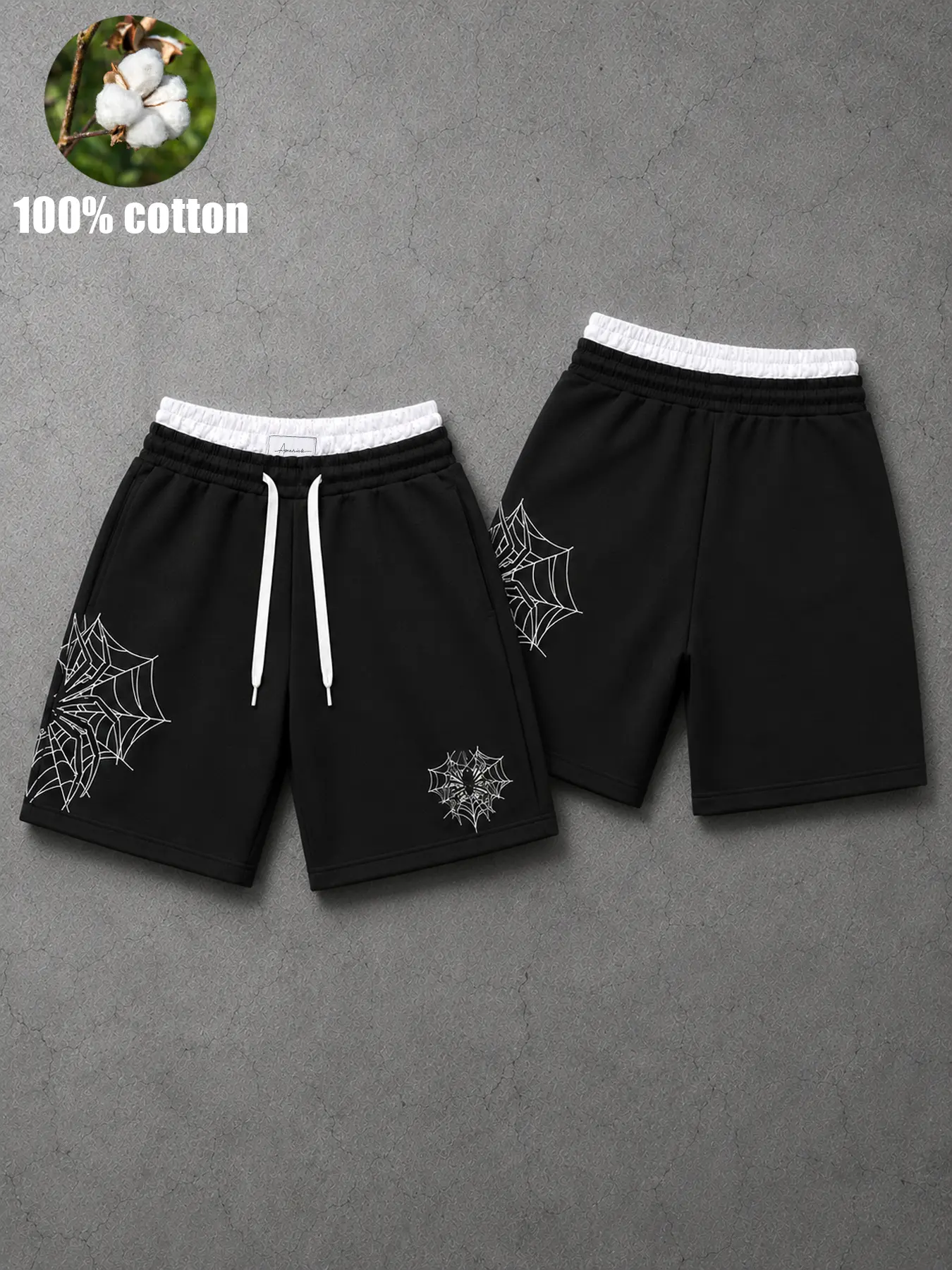 Men's Spiderweb Graphic Cotton Drawstring Shorts for Men, Relaxed Fit Streetwear Sweat Shorts, Elastic Waist Summer Casual Lounge Shorts, Knee Length Graphic Shorts for Gym Travel Weekend Outfits, Y2K Street Style