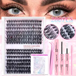Mixed-Length Individual False Eyelashes Extension Kit, 1 Set with Natural-Curling Lashes, Eyelash Glue, Tweezers and Eyelash Brush, Eye Makeup Enhancement Tool for Women, Eyelash Bonding Glue and Tools