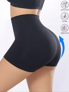 1 COUNT Women's Underwear Seamless High-Waist Knit Shapewear Shorts, Ribbed Texture & Abdominal Control, Comfortable Stretchy Tight-Fit Safety Shorts, Boyshort For Yoga Exercise Wear Garment