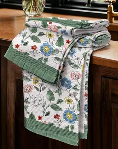 2pcs 16x26 Inch Cotton Waffle Weave Kitchen Towels, Absorbent Dish Cloths Set with Hanging Loop, Elegant Vibrant Botanical Design Hand Tea Towels Ideal for Housewarming Gift