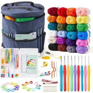 Crochet Kit for Beginners Adults - Knitting Starter Kit with 24 Colorful Yarns, Hooks, Instructions, Durable Bag &  for Crafting
