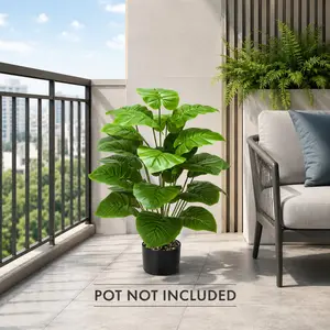Realistic Alocasia Plant, Artificial Elephant Ear Leaf, 24/18/12 Leaves, Natural Gradient, Ideal for Home Office Decor, Artificial Plants
