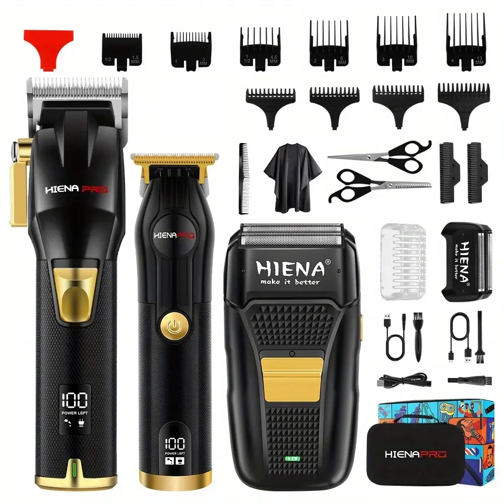 Barber-Grade 3-Piece Cordless Hair and Beard Grooming Set with USB Fast Charge, Perfect for Professional and Home Use. A Thoughtful Father‘s Day and Holiday Gift for Him