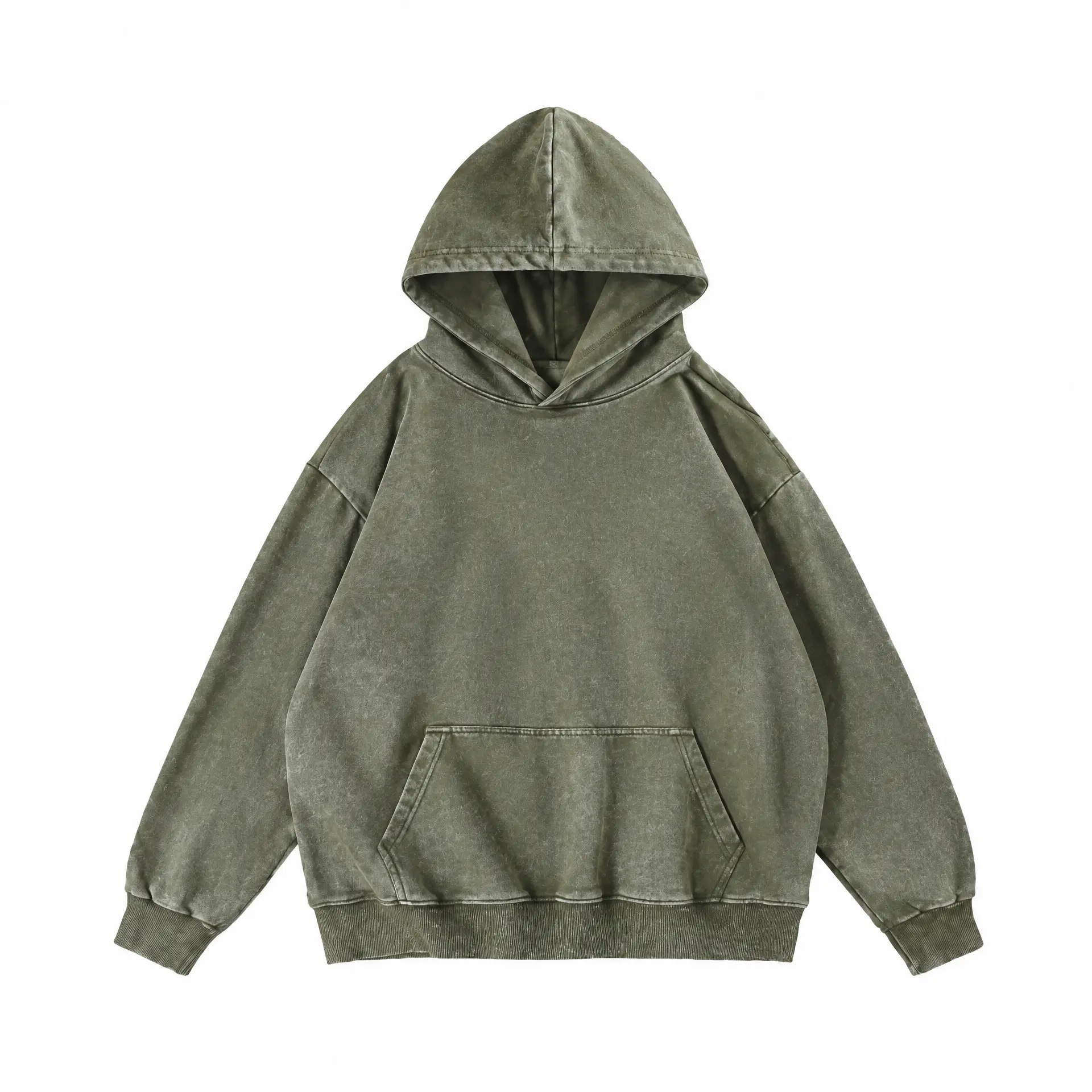 Holafish Men's Classic Ribbed Vintage Acid Wash Cotton-Polyester Pullover Hoodie - Unisex Everyday Casual Long-Sleeve Sweatshirt with Kangaroo Pocket, Comfortable Fit