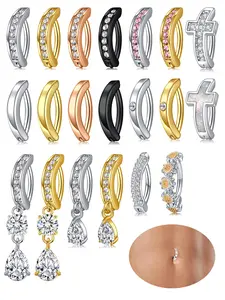 Hoop Belly Button Rings Dangle Belly Piercing 14G Pink Clicker Belly Rings Hypoallergenic Stainless Steel Navel Rings Silver Gold Belly Jewelry Body Jewelry for Women