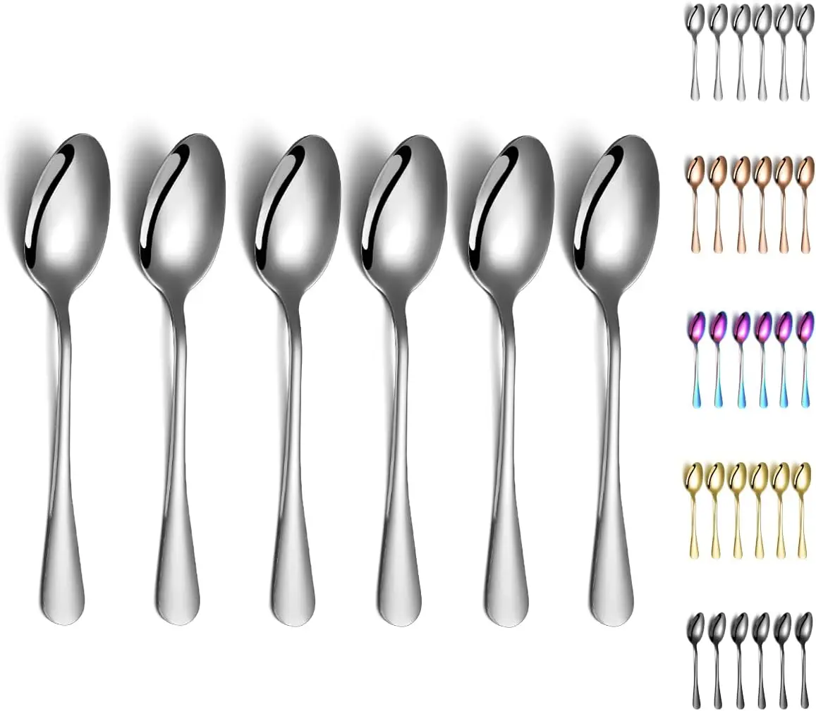 Dinner Spoons,  6 count 7.5" Stainless Steel Table Spoon, Soup Spoons, Dessert Spoons Sliverware Dishwasher Safe Set of 6