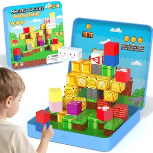 Mini Magnetic Tiles Travel Toys for Kids Ages 4-8, Magnetic Building Blocks Adventure Set with Portable Iron Storage Box & Play Base, STEM Learning Activities for Toddlers 3-5