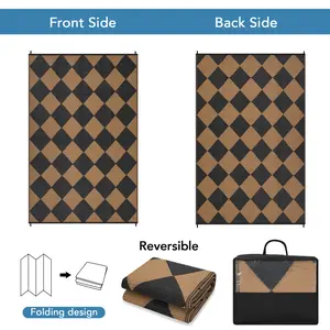 Modern Geometric Checkerboard Waterproof Reversible Area Rug for Camping & Picnic - Black&Brown, Lightweight & Portable, Collapsible Storage, Easy Clean, Large Size Options