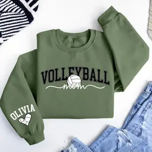 [Made In USA] Personalized Volleyball Mom T-Shirt/Sweatshirt, Custom Kids Name Sleeve Tee, Cute Volleyball Mama Shirt, Gift For Sports Mom, Top Womenswear Volleyball Sweatshirt, Full Color