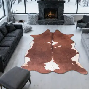 XEXSIN Western Decor Faux Fur Cowhide Print Rug Soft Plush Living Room Carpet Bold Animal Pattern Decorative Floor Mat Entrance Dining Room Office Mat Washable Halloween Christmas Gifts