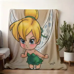 2026 new model printed with patterns Cute Tinker Bell Fleece Blanket, Peter Pan Classic Animated Character Themed Soft Throw Blanket, Warm Blanket for Napping on Bedroom Living Room Sofa, Universal