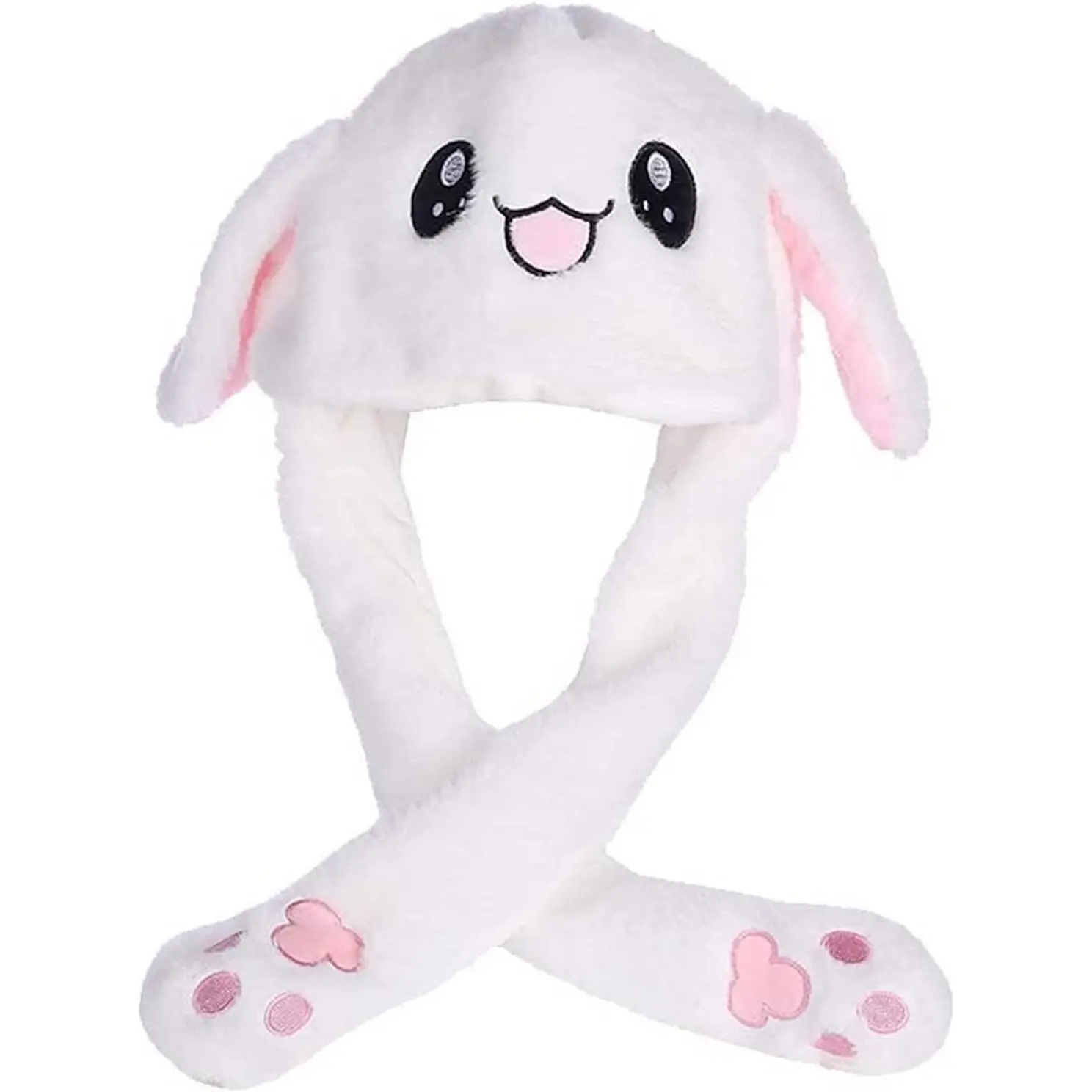 Funny Plush Bunny Hat Ear Moving/Jumping Rabbit Hat Cute Unisex Animal Ear Flap Hat with Paws for Women Girls