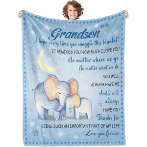 Grandson Gifts from Grandma Grandpa,to My Grandson Blanket Elephant Blanket Gifts for Grandson Birthday Graduation Decorations 50"X60"