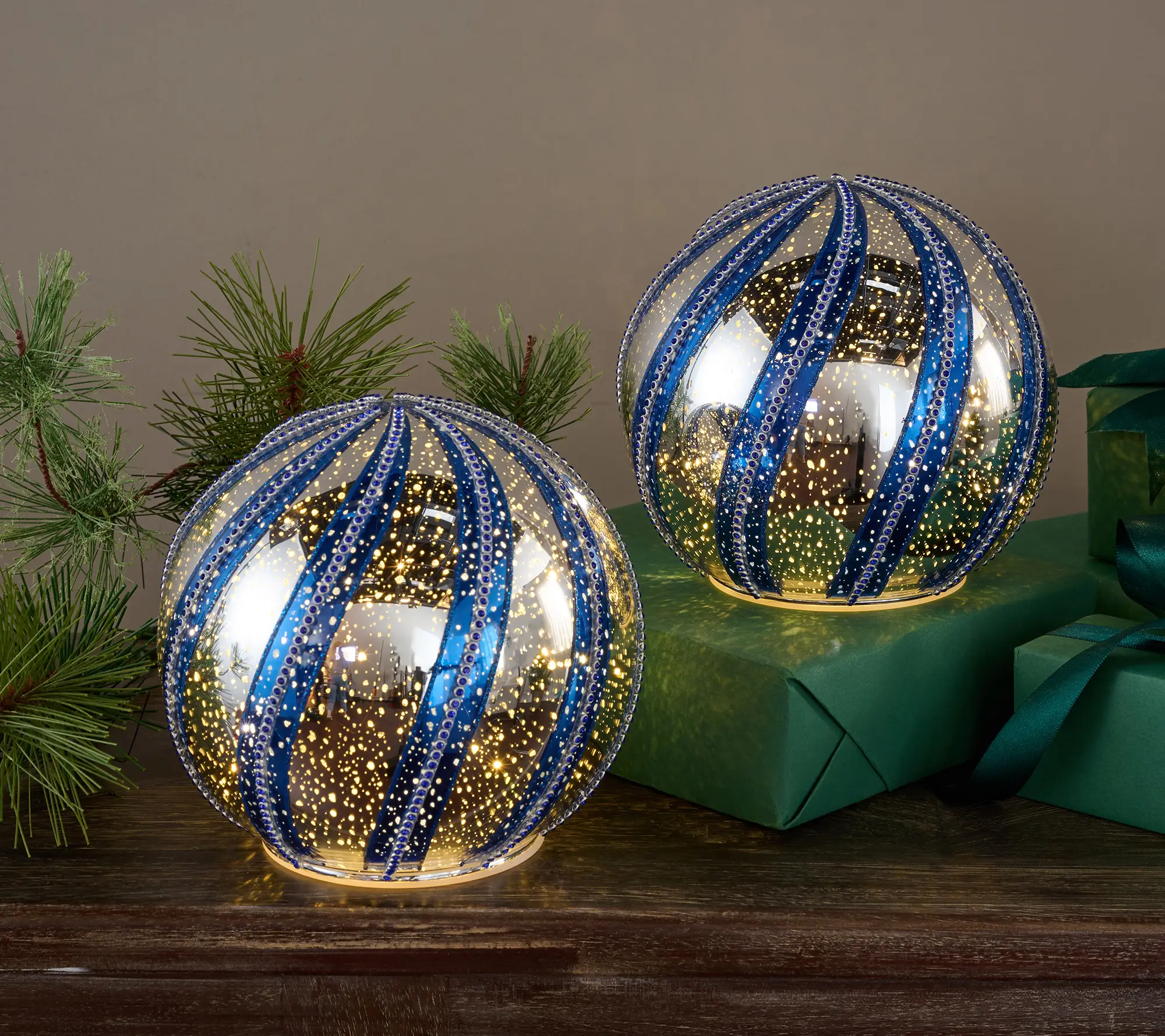 Set of 2 6" Illuminated Jeweled Swirl Spheres by Valerie