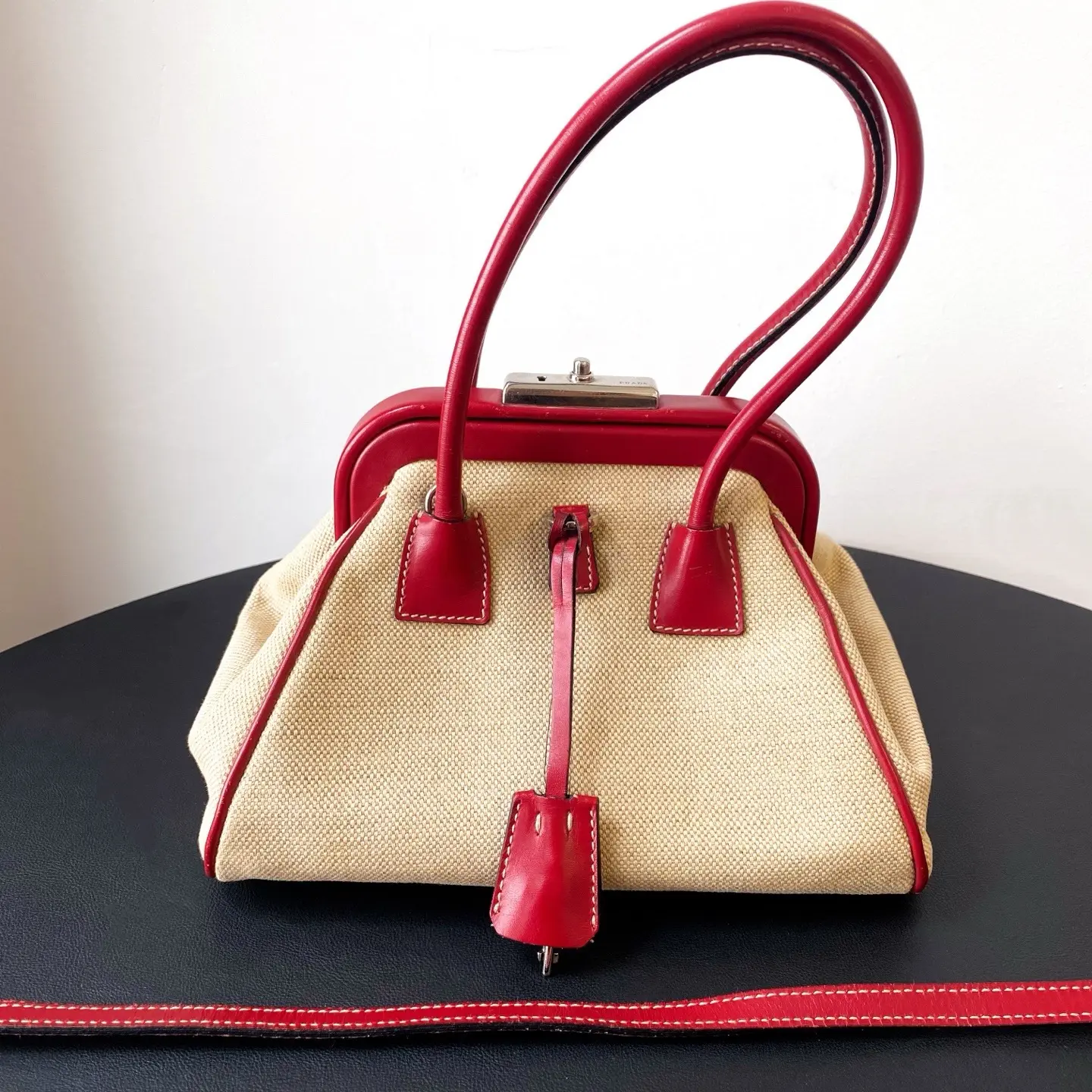 Pre-owned PRADA Red Leather & Canvas Vintage Bag