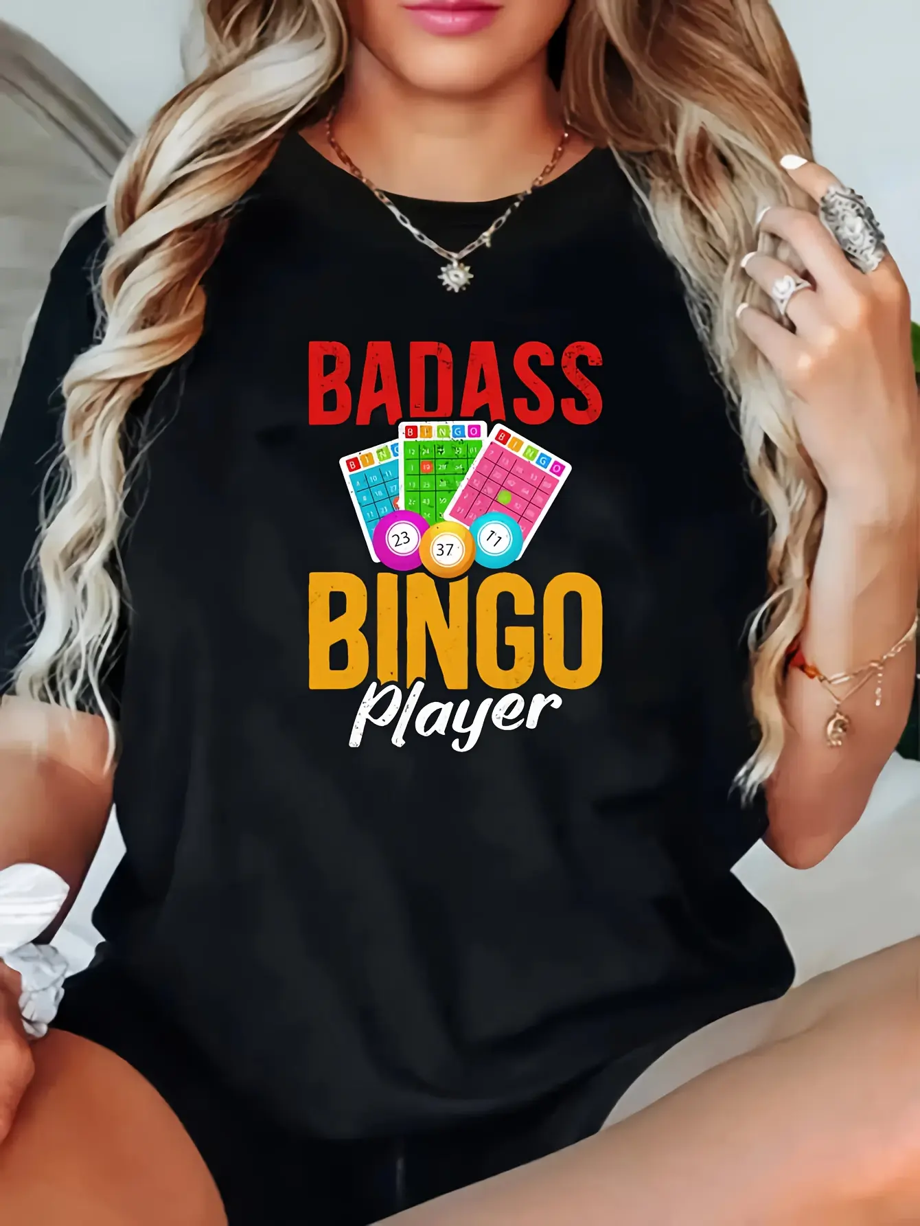 Plus Size Casual Knit T-Shirt with Bingo Print, Po unisex soft cotton short sleeve t shirt, vintage graphic casual tee for men women teens, perfect birthday holiday gift for camping travel gym daily street casual wear