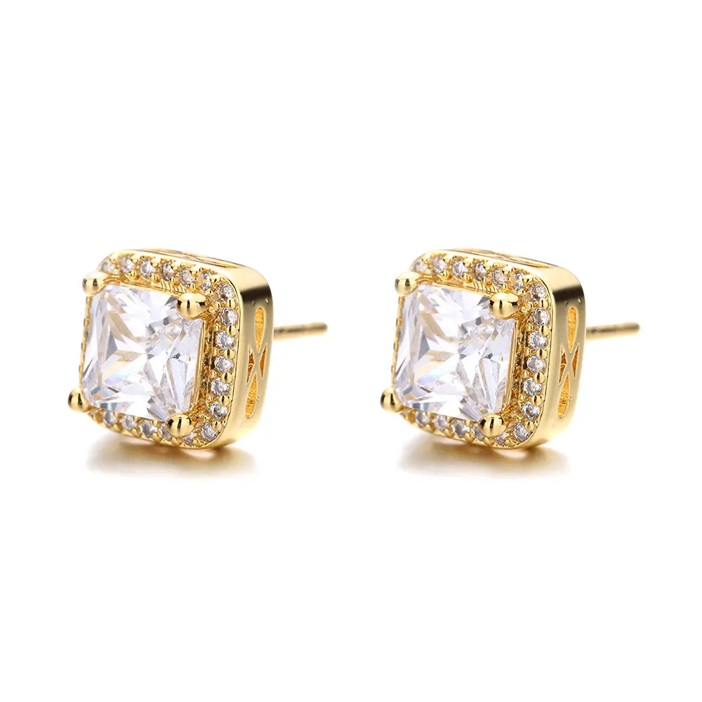 Amy & Annette Halo Stud Earrings in 18K White Gold with Central Gemstone and Clear Accents